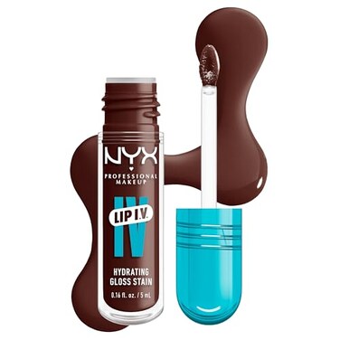 NYX PROFESSIONAL MAKEUP Lip IV Hydrating Glossy Lip Stain LongLasting Tinted Vegan Formula with 12 HR Hydration Mocha Me Wet Brown