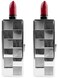 Stephanie Imports Set of 2 Rectangular Vintage Lipstick Cases With Glass Mirror Silver Checker