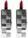 Stephanie Imports Set of 2 Rectangular Vintage Lipstick Cases With Glass Mirror Silver Checker