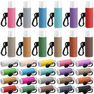 Huquary 100 Pack Lip Balm Holder Keychains Bulk Elastic Lipstick Holder Sleeve with Clip Solid Color Lip Gloss Keychain for Purse Backpack Car Party Favors