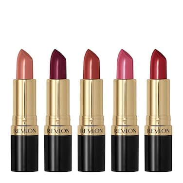 REVLON Super Lustrous Lipstick Gift Set 5Piece Creamy Formula Moisturized Feel 755 Bare It All 477 Black Cherry 535 Rum Raisin 805 Candied Rose 810 Uncut Ruby