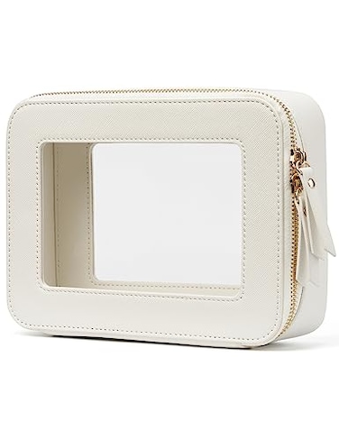 Popvibe Clear Makeup Case White Toiletry Bag Travel Medium Clear Cosmetic Bag with Zipper Small Make Up Bag Organizer Traveling TSA Approved Transparent Bag Car for Essentials