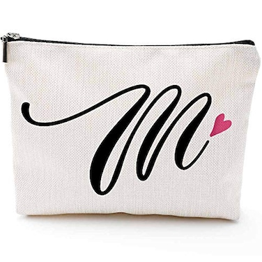 Blue Leaves M Initial Monogram Personalized Travel Makeup BagCosmetic Bag Gifts with Zipper WaterproofMakeup bagLetter M2