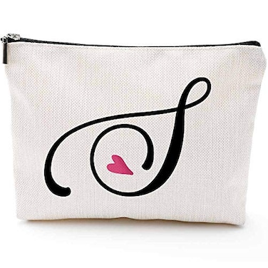 Blue Leaves S Initial Monogram Personalized Travel Makeup BagCosmetic Bag Gifts with Zipper WaterproofMakeup bagLetter S
