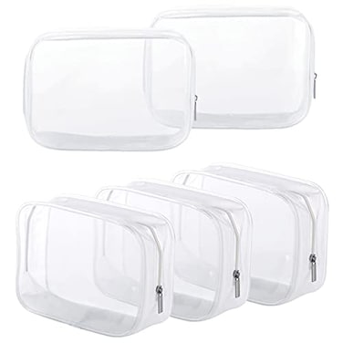 Homtable 5 Pack Clear Plastic Zippered Toiletry Carry Pouch TSA Approved Toiletry Bag Portable Cosmetic Makeup Bag for Vacation Bathroom and Organizing White Small