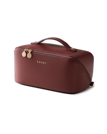 EACHY Travel Makeup BagLarge Capacity Cosmetic Bags for WomenPortable Pouch Open Flat Toiletry Bag Make up Organizer with Divider and Handle