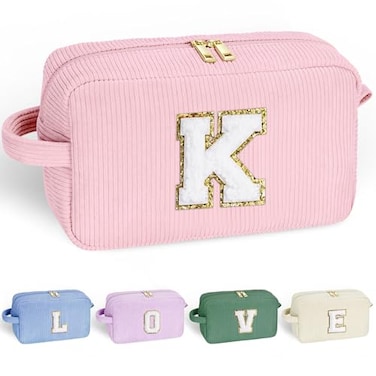 YOOLIFE Girls Birthday Gift Personalized Makeup Bag for 712 Year Olds Bride Friend Teacher Mom Letter K