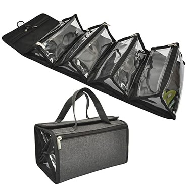 Jula Vance Large Capacity Hanging Eco Polyester Travel Toiletry Bag Makeup Cosmetic Bag 4in1 RollUp Make Up Storage Organizer With 4 detachable Removable Zipper Clear TPU Pouches Hook