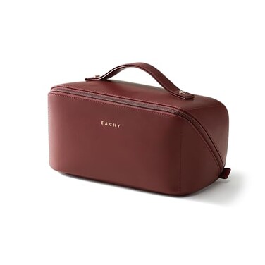 EACHY Travel Makeup BagLarge Capacity Cosmetic Bags for WomenPortable Pouch Open Flat Toiletry Bag Make up Organizer with Divider and Handle
