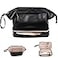 Abiudeng Large Makeup Bag for WomenTravel Makeup Organizer with Brush Holder Dopp Kit EssentialsWaterproof PU Cosmetic Bag for TravelingMulti Compartment CuteSpacious CapacityBlack