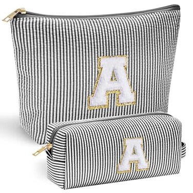 YOOLIFE Initial Makeup Bag Personalized Monogrammed Travel Toiletry Bag Perfect for Teens Weddings and Preppy Styles Black