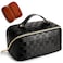 Cessfle Large Capacity Travel Cosmetic Bag Plaid Checkered Makeup Bag Portable Leather Waterproof Skincare Bag with Handle and Divider for Women 01Black