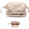 Abiudeng Waterproof Double Layer Makeup Bag for Women Large Capacity Faux Leather Travel Cosmetic Bag with Compartments Brush Holder Portable Makeup Organizer for Traveling Gift for women