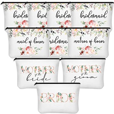Saintrygo 10 Pcs Wedding Canvas Bags Bridesmaid Bride Gift Set Printed Makeup Bags for Bridal Party ShowerFloral