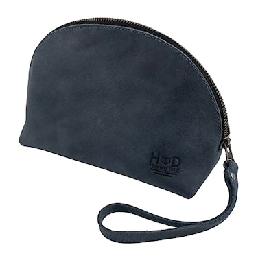 HideDrink Hide Drink Cosmetic Travel Organizer with Hand Strap for Women Makeup Bag Classic Handbag Full Grain Leather Handmade Slate Blue