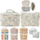 Fcteap Makeup Bag Travel Essentials Quilted Cosmetic Toiletry Pouch Organizer Insert for Women Dorm Room Essential Gift Large Capacity Opening Lightweight Cute Aesthetic Portable 2PCS Flower