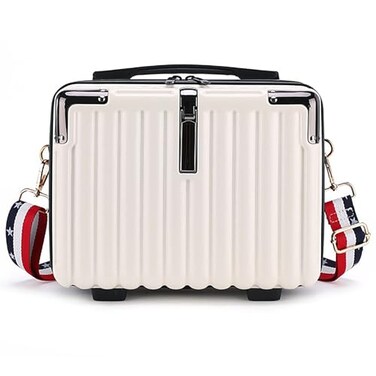 Duleylv Mini Suitcase Hard Shell Makeup Case StressResistant ABS Hard Makeup Travel Case Portable Hand Luggage with Shoulder Strap for Travel Camping Home Organizer White