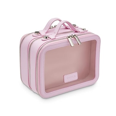 ETOILE Small Twin Cosmetic Case Lavender Pink Dual Compartment Cosmetic Beauty Organizer Toiletry Case