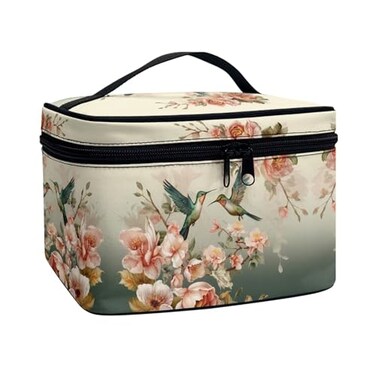 Flashideas Hummingbird Makeup Bag Large Opening Design Makeup Bag Cosmetic Organizer Storage Case Makeup Organizer Bag for Travel with Makeup Brushes Compartments