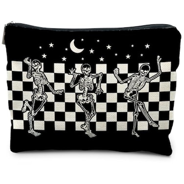 RYYCDOI Goth Spooky Gifts for Women Gothic Horror Skeleton Black Makeup Bag Cosmetic Pouch