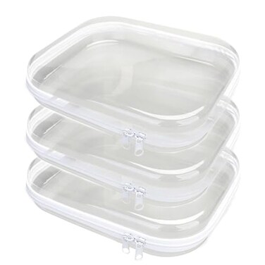 PGAXM 3PCS Clear Hard Plastic Zipper Case Double Zippers Hard Pouch Portable Travel Organizer Bin Clear Makeup Bag for Toy Storage Snack Bag Cosmetics Diaper Bag Toiletry Bag 3PCSM