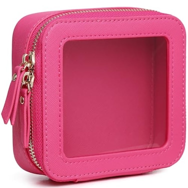 Pinkmik Small Makeup Bag Mini Clear Cosmetic Makeup Case Toiletry Bag with Zipper Womens Purse Organizer Car Essentials XFuxia MINI