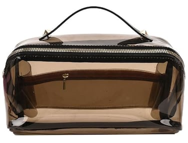 EURYNOME Clear Makeup Organizer Bag Semi Transparent Travel Makeup Bag Leather Handle Clear Cosmetic Bag with Zipper