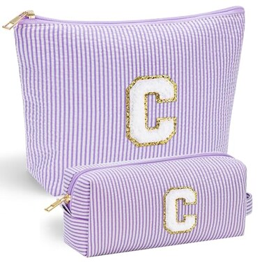 YOOLIFE Bridesmaid Gifts for Wedding Day Preppy Makeup Bag Organizer 30th Birthday Gift Purple