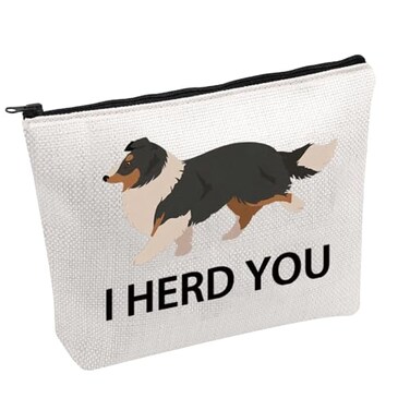 PWHAOO S heltie G ift Sheltie Dog Makeup Bag Sheltie Dog Sheltie Mom Gift Shetland Sheepdog Lover Gift I Herd You B