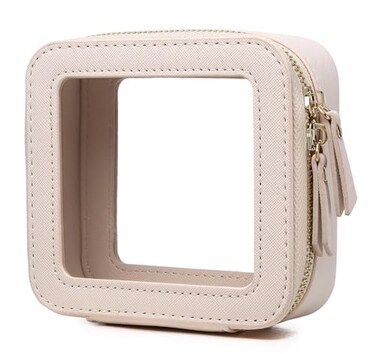 Pinkmik Small Makeup Bag Mini Clear Cosmetic Makeup Case Toiletry Bag with Zipper Womens Purse Organizer Car Essentials Beige MINI1