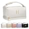 Vogewood Makeup Bag with Handle Waterproof Double Layer Cosmetic Bag Large Capacity PU Leather Makeup Bags Letter Travel Toiletry Bag with Makeup Brush Organizer