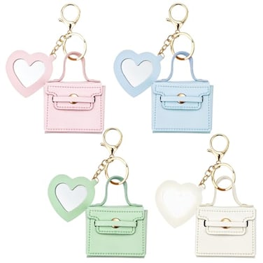 Arvintas 4PCS Super Smalls Makeup Bag with Mirror Mini Makeup Bag for Women Coin Wallet Bag Charms Y2k Accessories Cute Leather Keychain Style 2