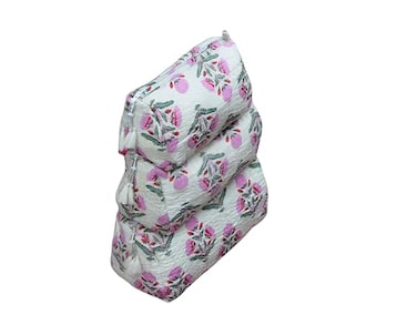 INDACORIFY Quilted Make up Cosmetic Bag Hand Block Print Waterproof Toiletry Bags Storage Bag in Cotton Fabric 3 Pieces Make up Pouch Set