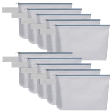 Sinzip 10 Pieces Cotton Canvas Makeup Bag with Bottom and Strap MultiPurpose Cosmetic Bag with Zipper Travel Toiletry Pouch Blank DIY Craft Bag Grey M