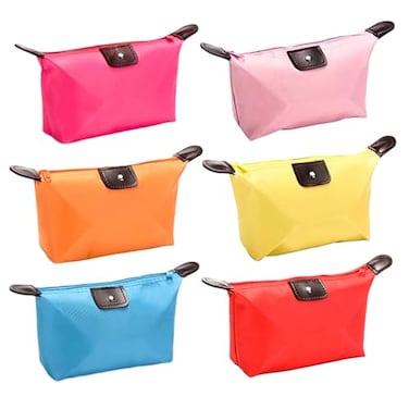 Vyooxcy Set of 6 Waterproof Nylon Cosmetic Pouch for Women Foldable Dumpling Shaped Makeup Bag for Travel and Storage