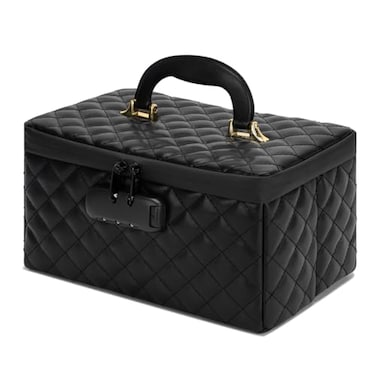 KaAutoler Portable makeup box with Lock Large Capacity Travel Makeup Case Organizer Makeup Bags for Girls Traveling With Handle and Divider Makeup Bag Black