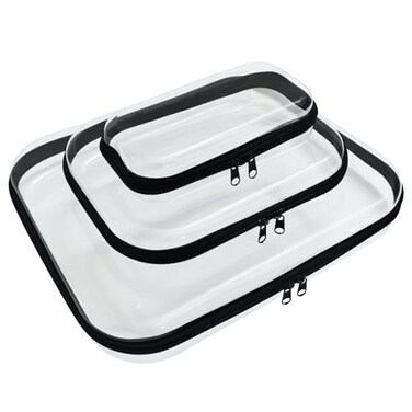 YOQIVEXU 3 Pcs Clear Hard Zipper Case Hard Shell Plastic Clear Organizer Bag Transparent Makeup Pouches Portable Box for Travel Toiletries Toy Storage Bins Black Multi