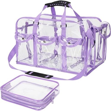 Abbylike 2 Pcs Large Professional Clear PVC Travel Makeup Bag with 4 External Pockets and Shoulder Strap Zippered Toiletry Bags for WomenMulticolor