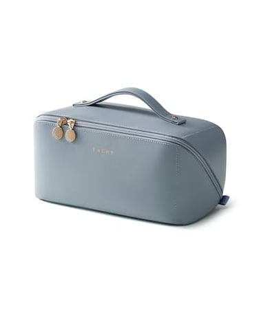 EACHY Travel Makeup BagLarge Capacity Cosmetic Bags for WomenPortable Pouch Open Flat Toiletry Bag Make up Organizer with Divider and Handle