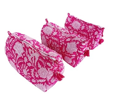 Rastogi Handicrafts Cosmetic Bags Set 3 Piece Make Up Organizer Bag Storage Bags with Zipper Closure 3 Pink Design5