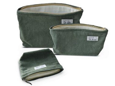 HAPPYHEIDI Corduroy Makeup Bag Set 3 Cosmetic Toiletry Travel Pouch Organizer for Purse Tote Women Girls Gift Large Medium Small Solid Sage Green