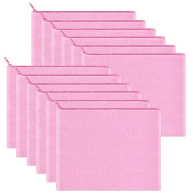 Sinzip 12 Pieces Cotton Canvas Makeup Bag Multipurpose Cosmetic Bag with Zipper Travel Toiletry Pouch Blank DIY Craft Bag Pink L