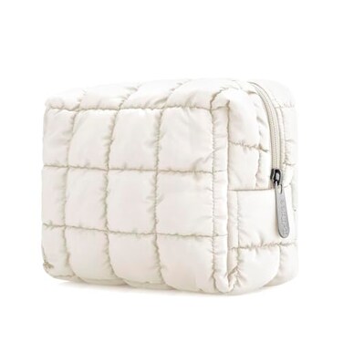 E-Tree ETree Cute Makeup BagQuilted Cosmetic BagMake up Pouch for PurseToiletry Zipper PouchCheckered BagTravel CaseStorage Pouches for Organization White