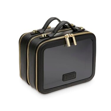 ETOILE Small Twin Cosmetic Case Black Dual Compartment Cosmetic Beauty Organizer Toiletry Case
