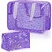 Aliceset 2 Pcs Large Clear Star Makeup Bag 12 x 5 x 8 Inch Cute Cosmetic Bag with Handle and Medium Makeup Pouch Waterproof PVC Travel Toiletry Storage Pouch Zipper Design for Storage TravelPurple