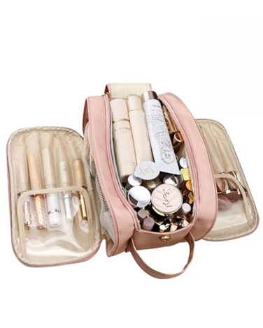 Yikisite Travel Makeup Bag for Women Large Capacity Cosmetic Organizer with Wide Opening Waterproof Portable Toiletry Storage Bag for Easy Access