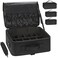 Relavel Large Makeup Bag with 3 Removable Pouches Travel Train Case Cosmetic Organizer Carrying Box for Makeup Artists Hairstylist with Adjustable Dividers Brush Holder and Shoulder Strap Black