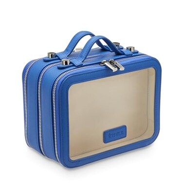 ETOILE Small Twin Cosmetic Case Cobalt Dual Compartment Cosmetic Beauty Organizer Toiletry Case