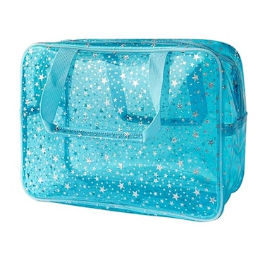 TotePrint Holographic Star Large Light Blue Makeup Cosmetic Organizer Bag and Travel Pouch with HandleDurable MaterialZipper DesignIdeal for MakeupTravel Essentials Blue