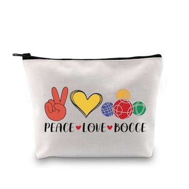 G2TUP Funny Bocce Ball Lover Gift Peace Love Bocce Makeup Bag Bocce Queen Cosmetic Bag Fun Yard Game Gift Peace Love Bocce MB